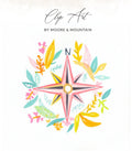 Watercolor compass rose with floral accents and text "Clip Art".