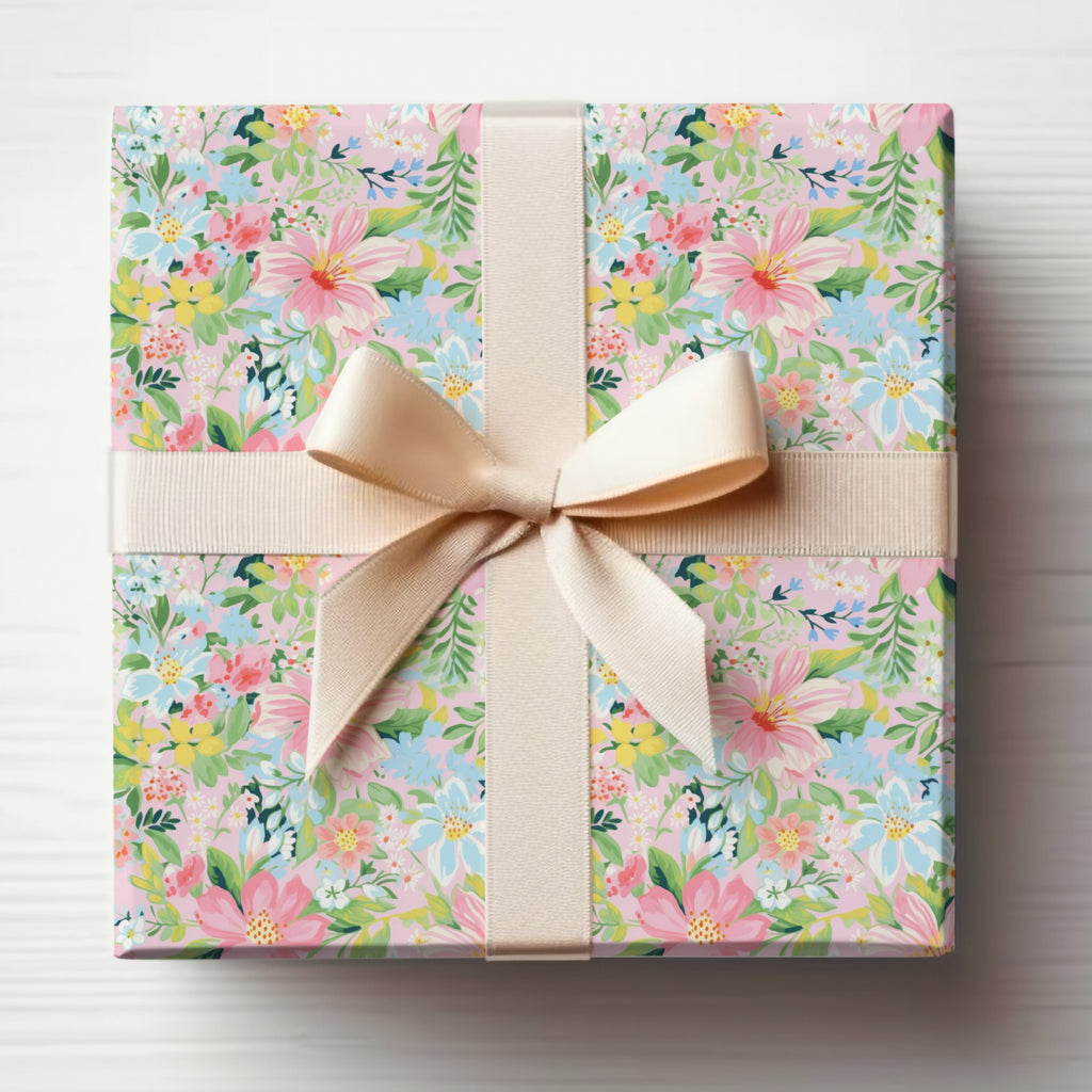 Floral Gift Wrapping Paper with Elegant Bow Design