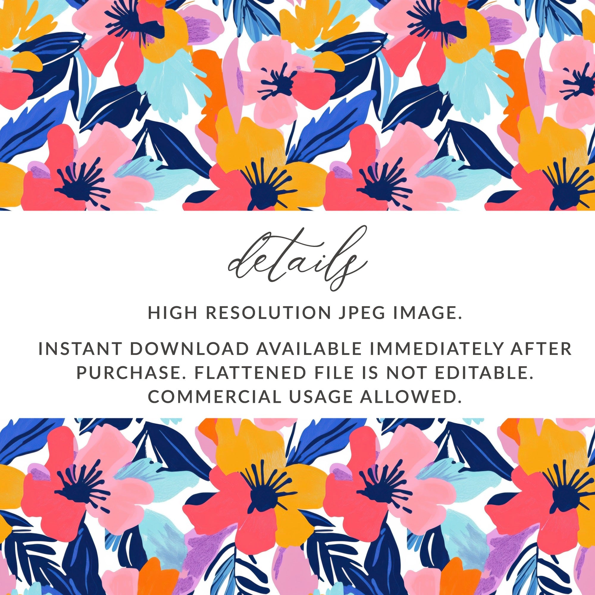 Floral pattern with text details and download information.