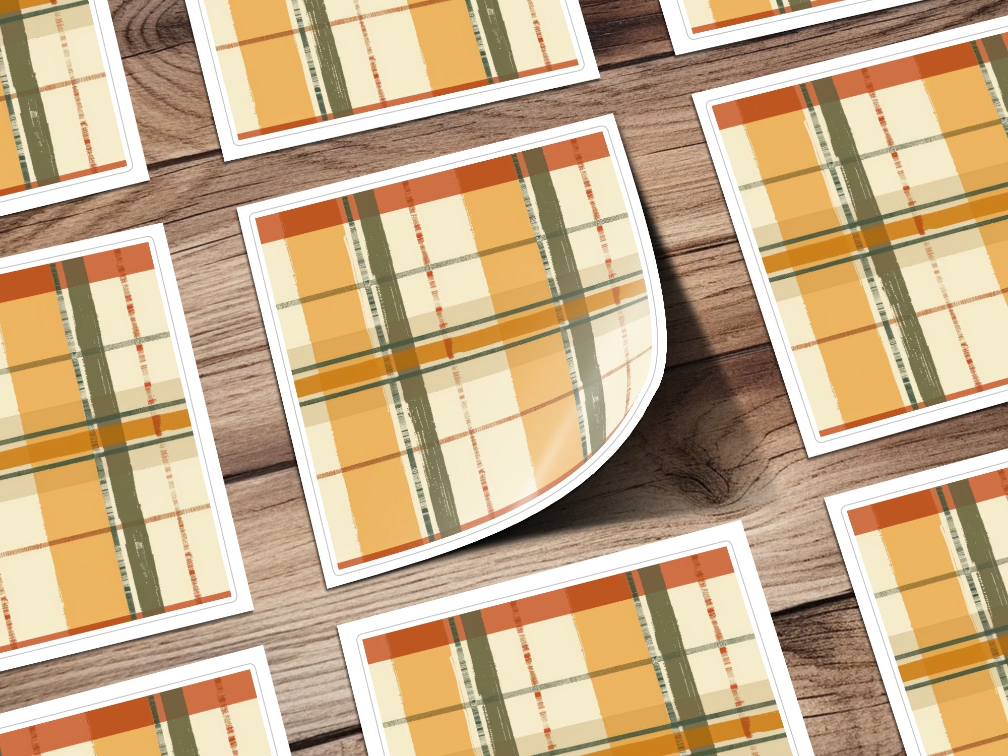 Vintage Style Plaid Pattern Decorative Sticker Set