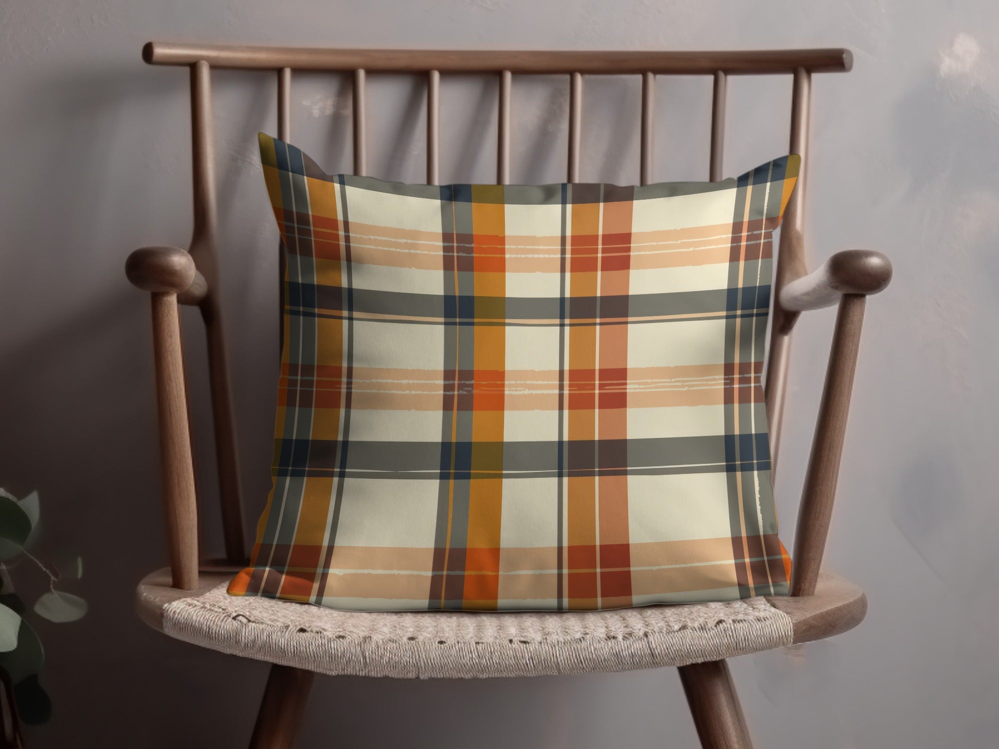 Cozy Autumn Plaid Pattern Throw Pillow Product