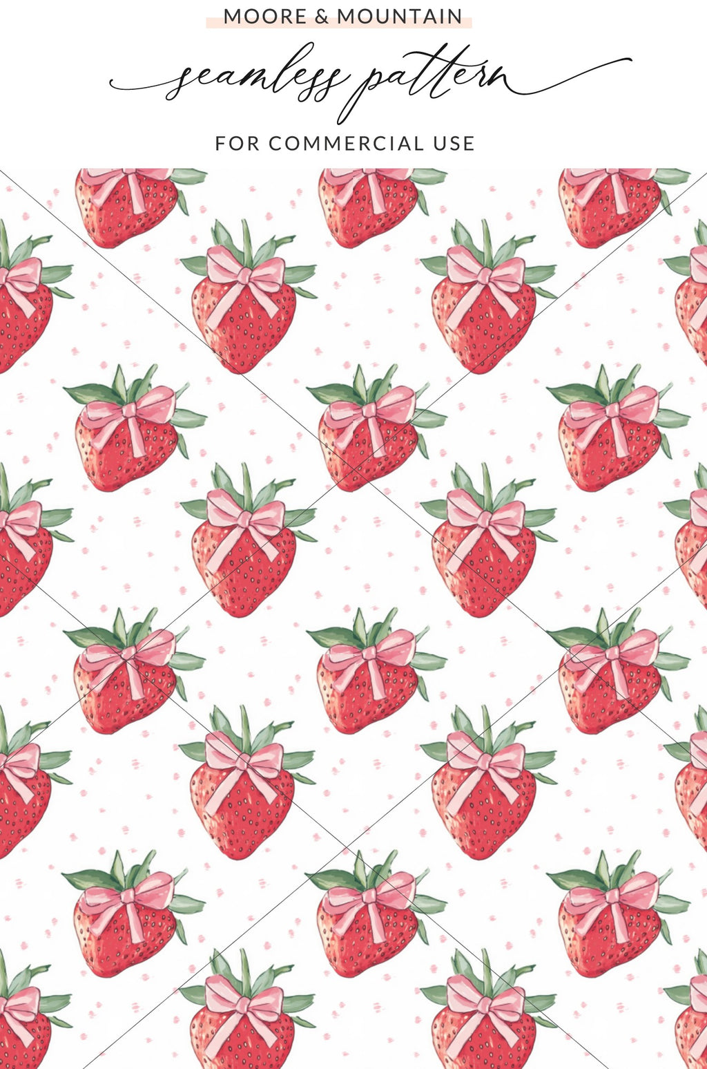 Strawberry and Bow Seamless Pattern for Commercial Use