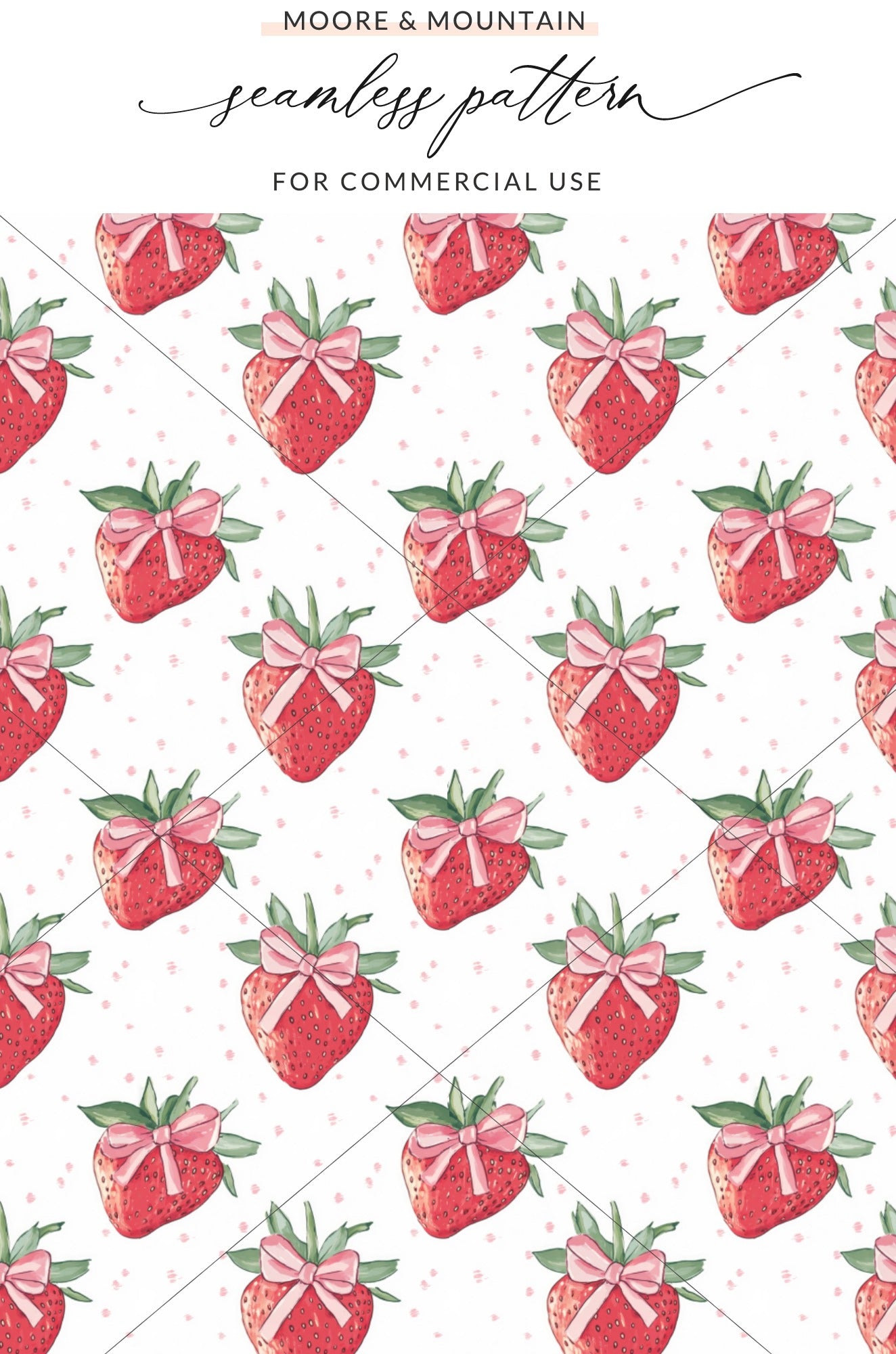 Strawberry and Bow Seamless Pattern for Commercial Use