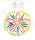 Watercolor illustration of a colorful, abstract floral design with text "Clip Art BY MOORE & MOUNTAIN".