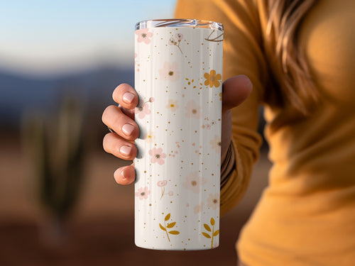 Floral Patterned Tumbler with Pastel Flowers Design