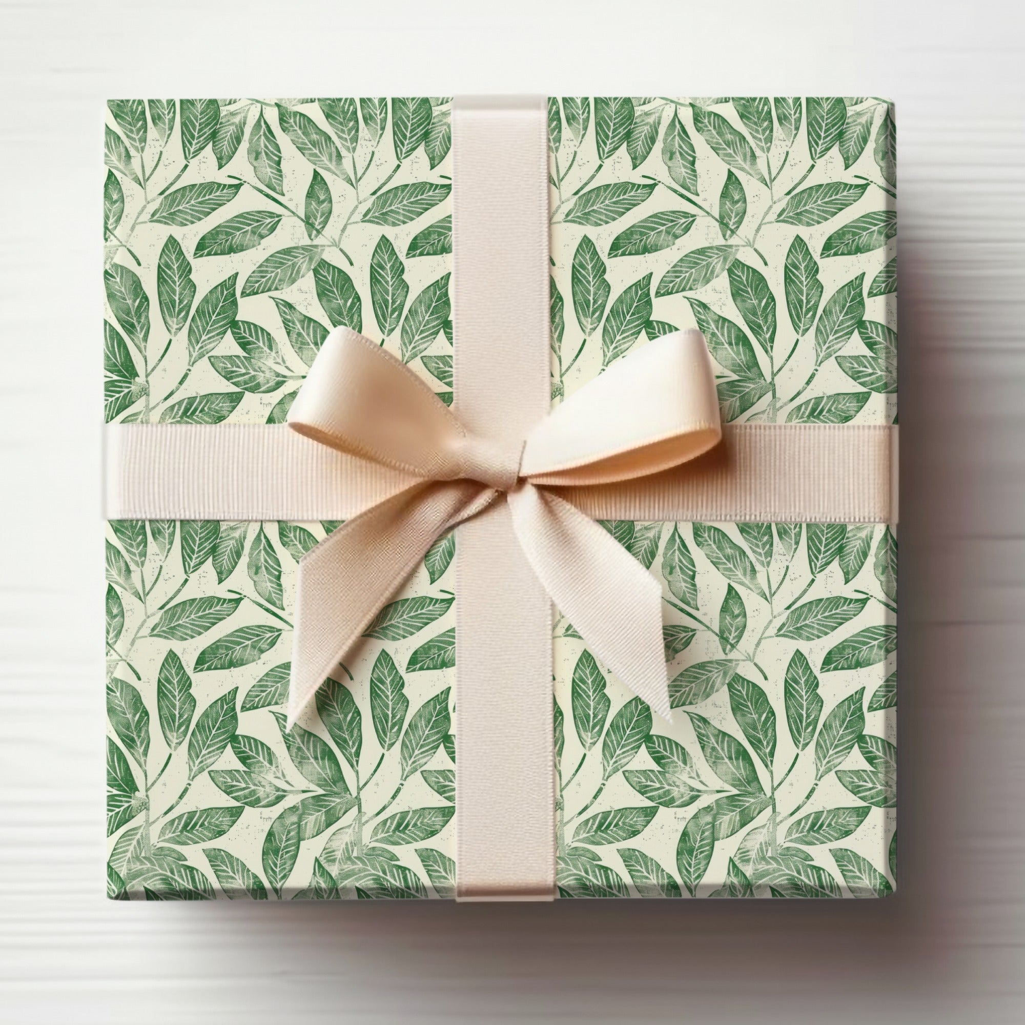 Elegant Green Leaf Design Wrapped Gift Box