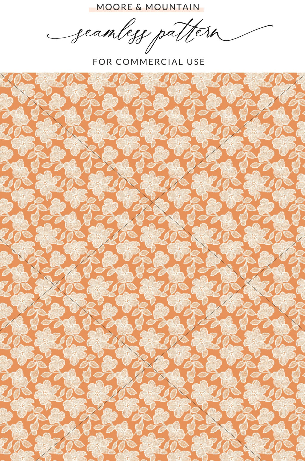 Orange Background with White Floral Seamless Pattern