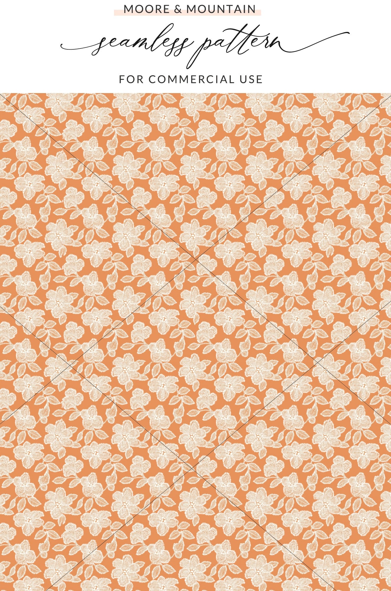 Orange Background with White Floral Seamless Pattern
