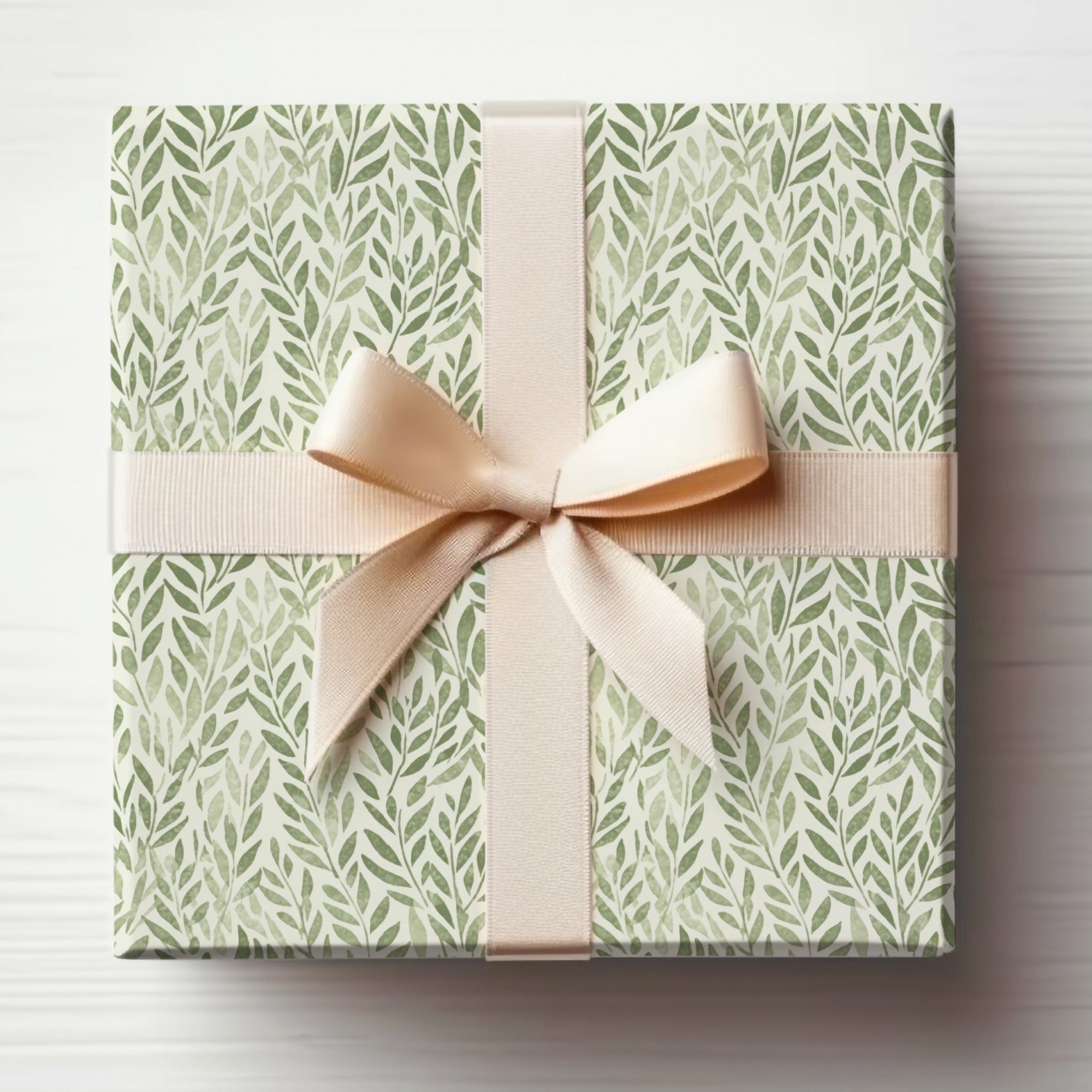 Elegant Green Leaf Patterned Gift Box with Bow