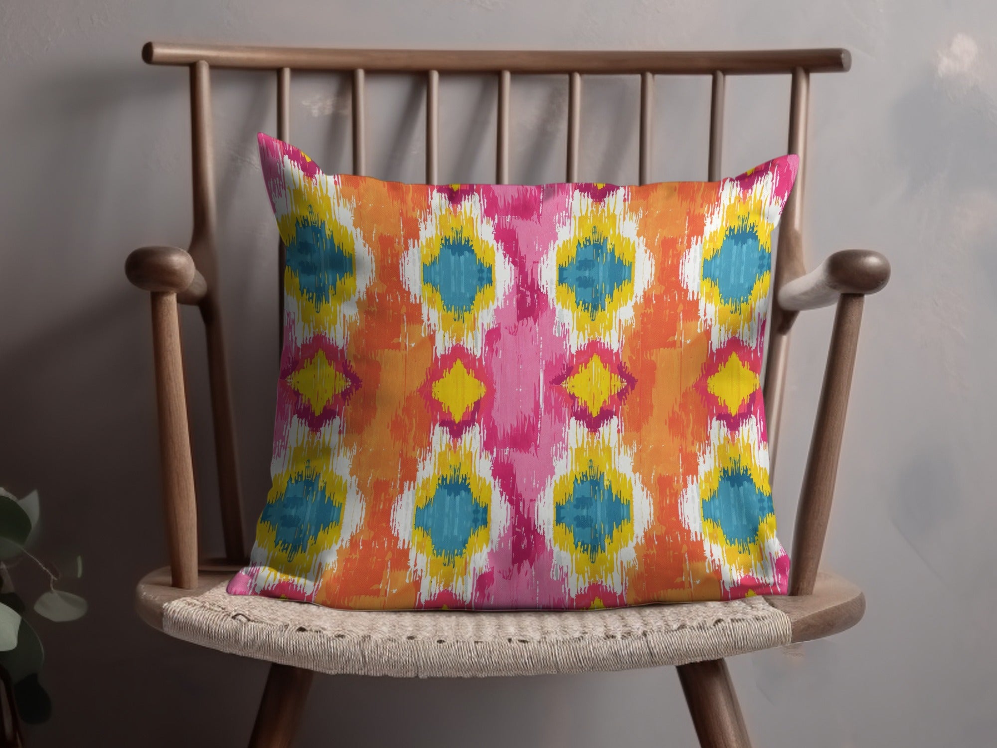 Ikat Pattern Colorful Decorative Throw Pillow
