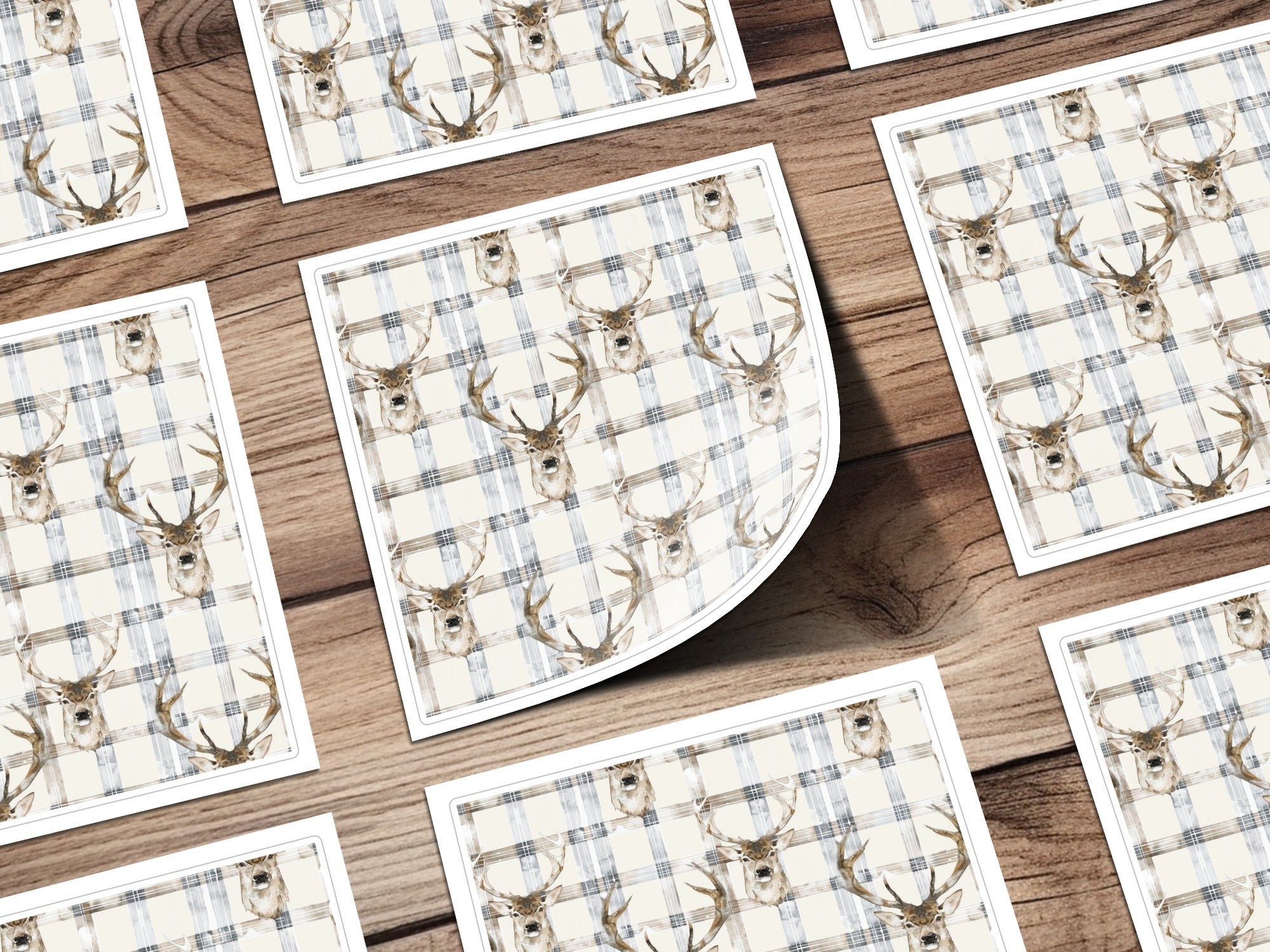 Rustic Woodland Deer Plaid Buffalo Check Pattern Stickers
