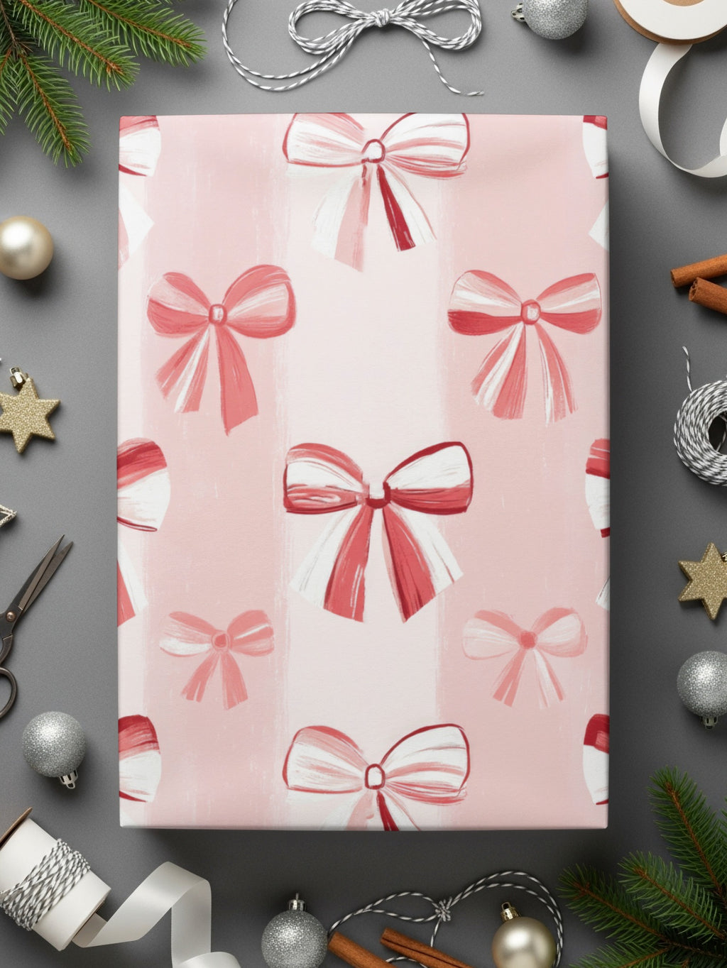 Pink and Red Bow Pattern Decorative Wrapping Paper
