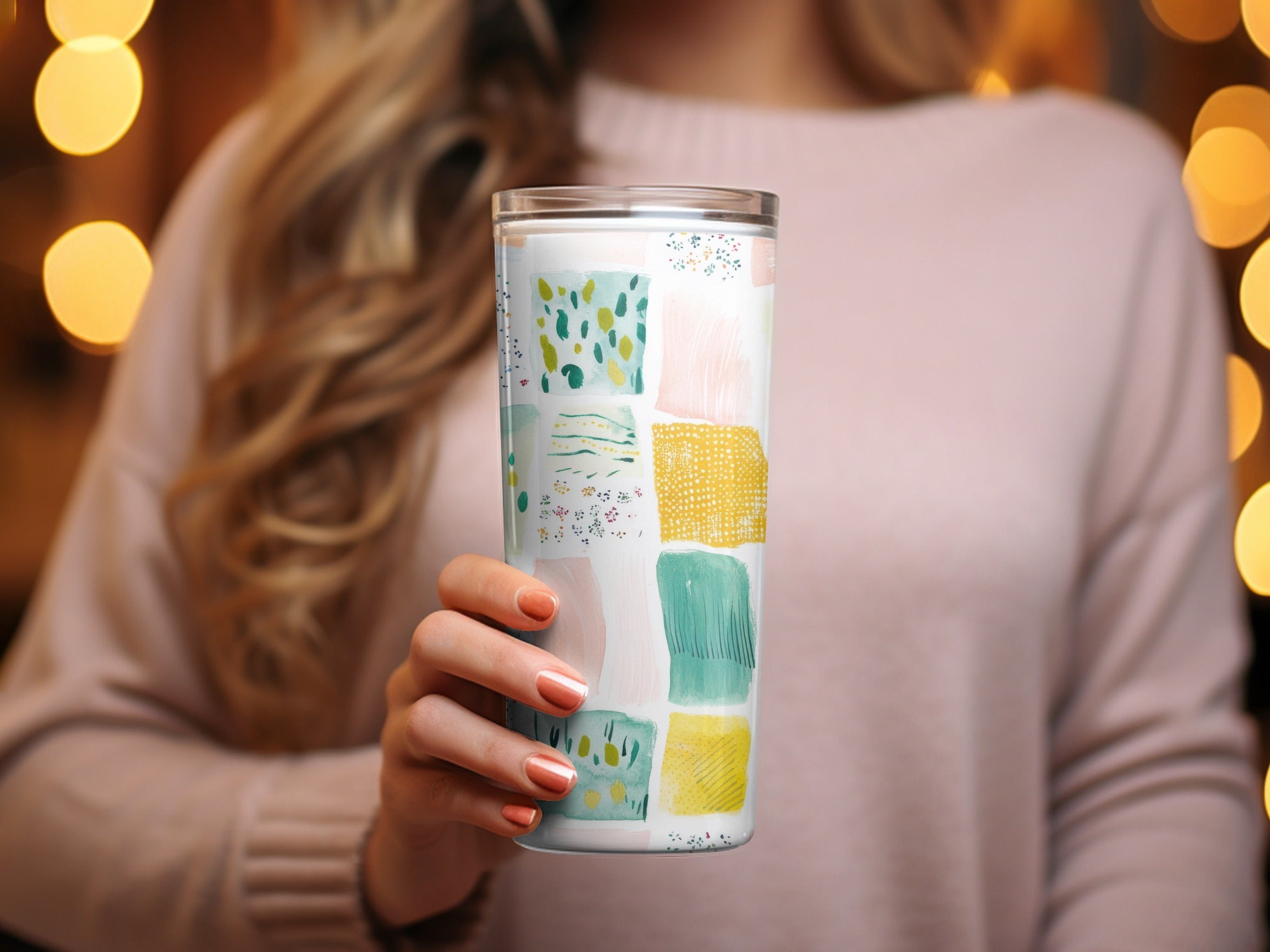 Colorful Abstract Pattern Tumbler with Lid Drinkware