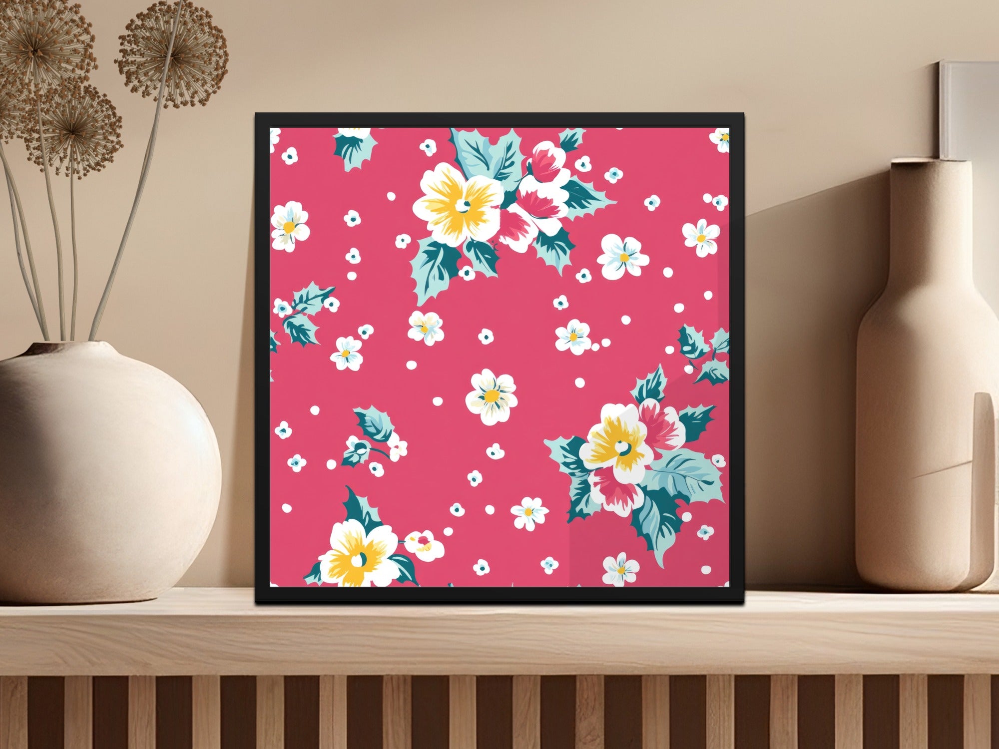 Floral Pattern Wall Art with Pink Background Print