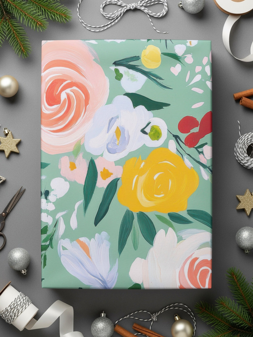 Abstract Floral Seamless Pattern, Spring Ditsy Digital Paper, Acrylic Painted, Fine Art Floral, Green and Pink, Modern Gouache