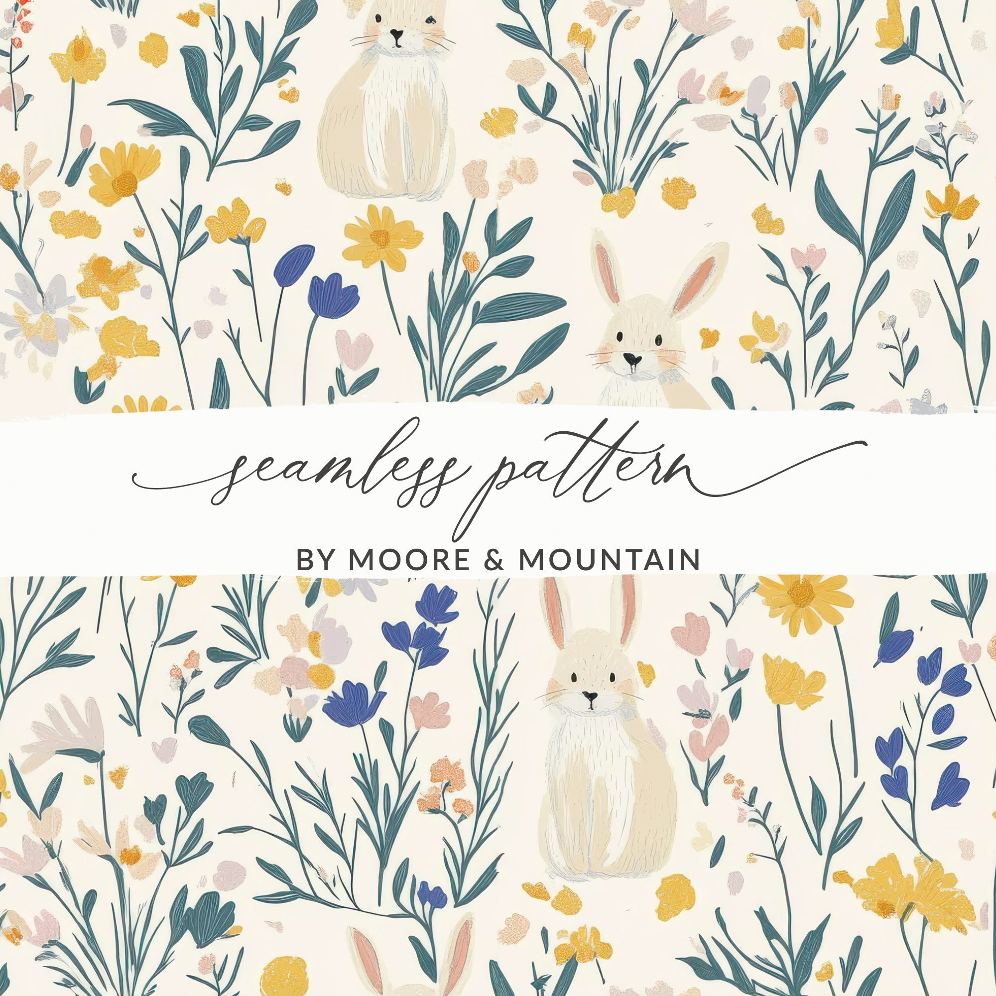 Seamless Floral Bunny Pattern by Moore & Mountain