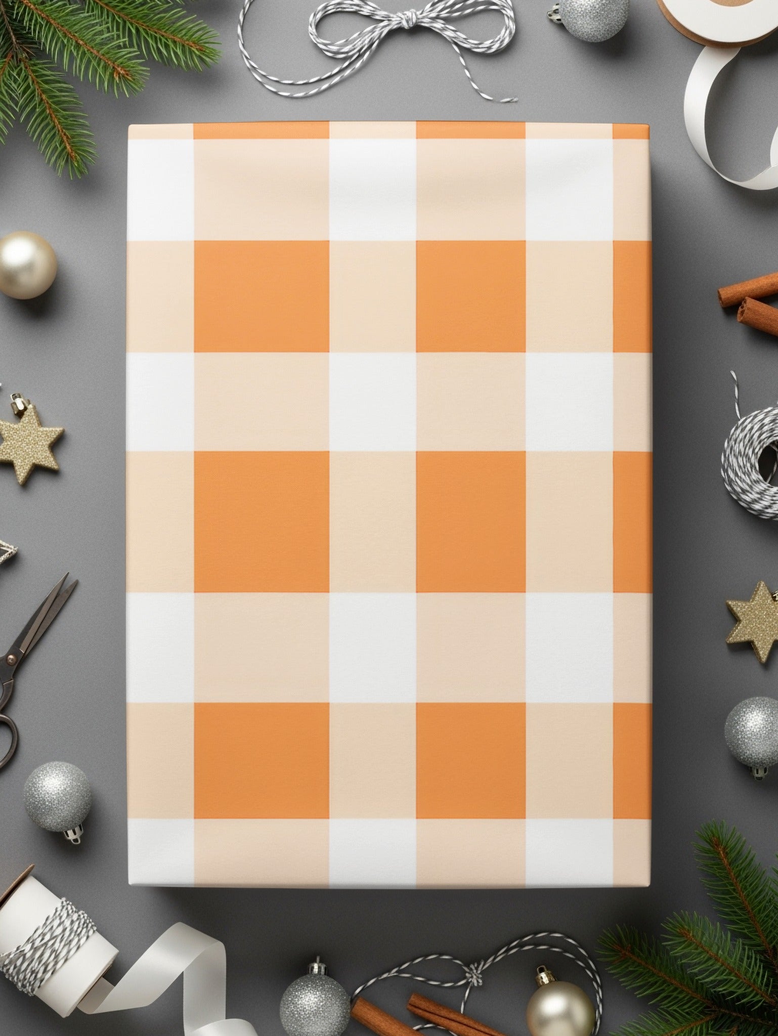 Orange and White Checkered Wrapping Paper Holiday Gift