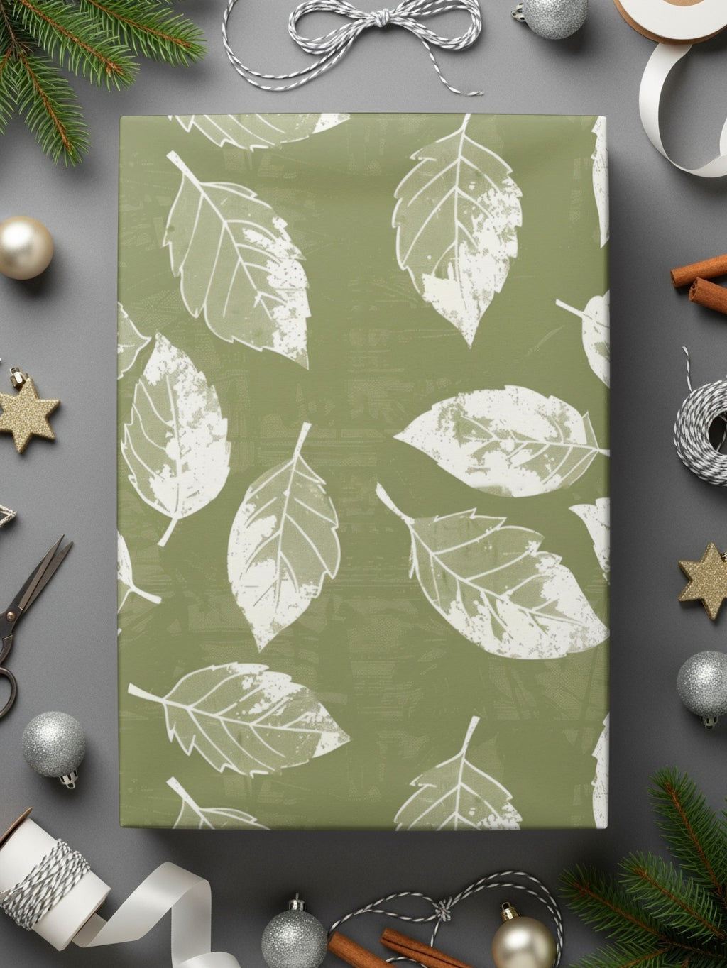 Green Leaf Patterned Wrapping Paper for Festive Seasons