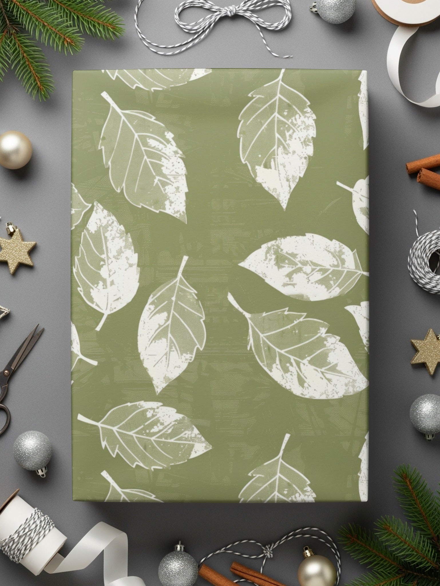 Green Leaf Patterned Wrapping Paper for Festive Seasons
