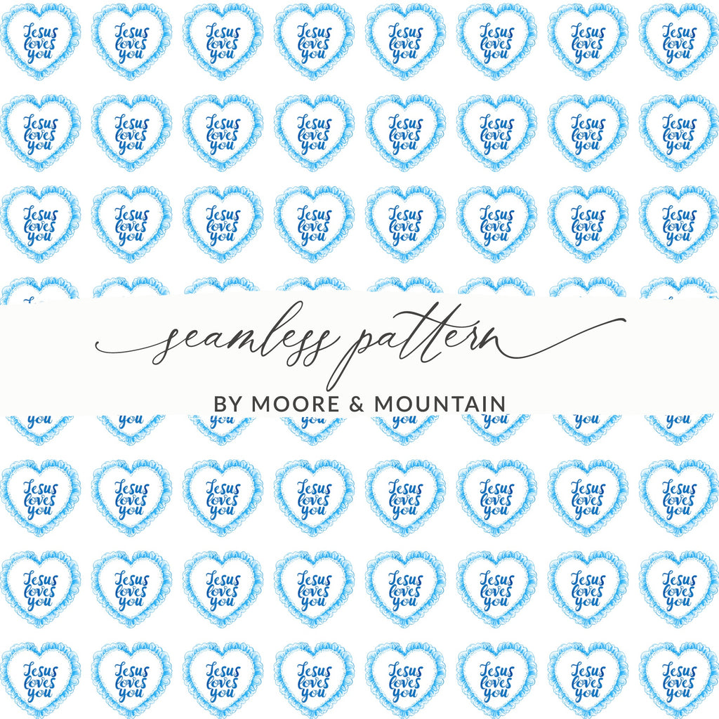 Jesus Loves You Blue Heart Seamless Pattern Product Type