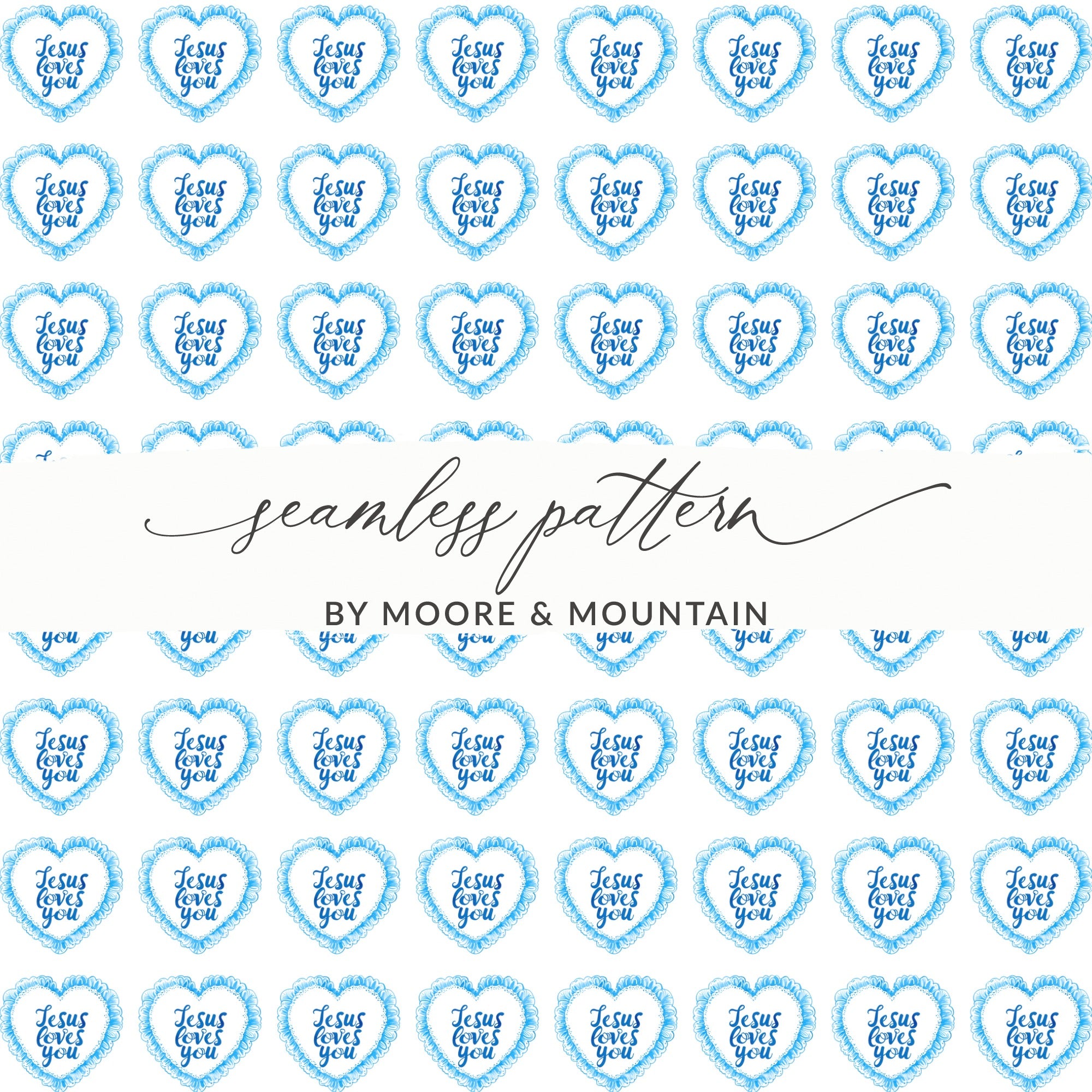 Jesus Loves You Blue Heart Seamless Pattern Product Type