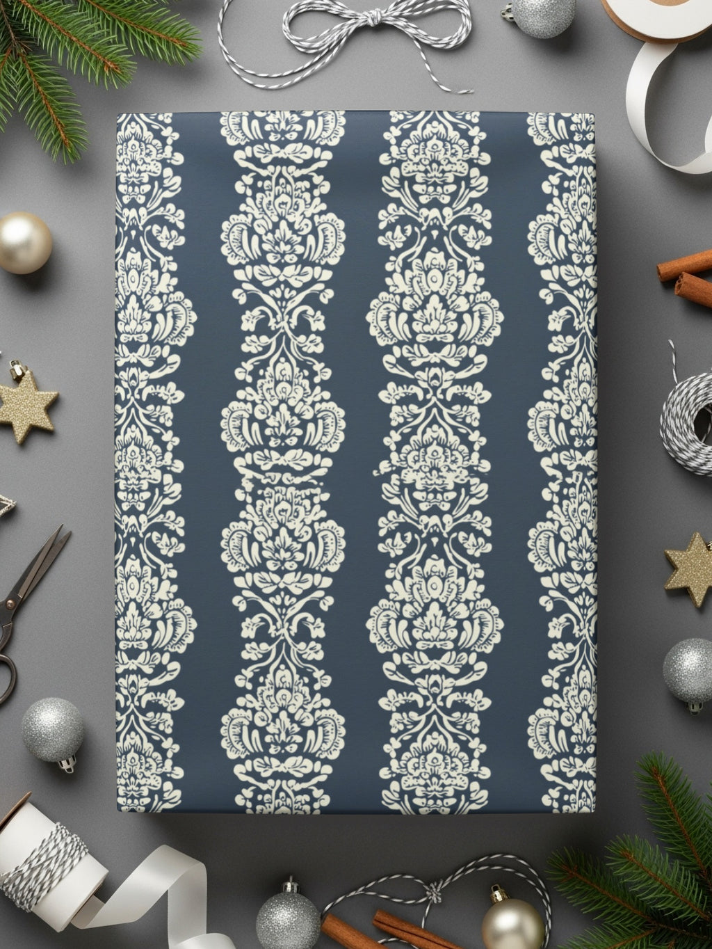Elegant Damask Pattern Gift Wrap for Festive Occasions
