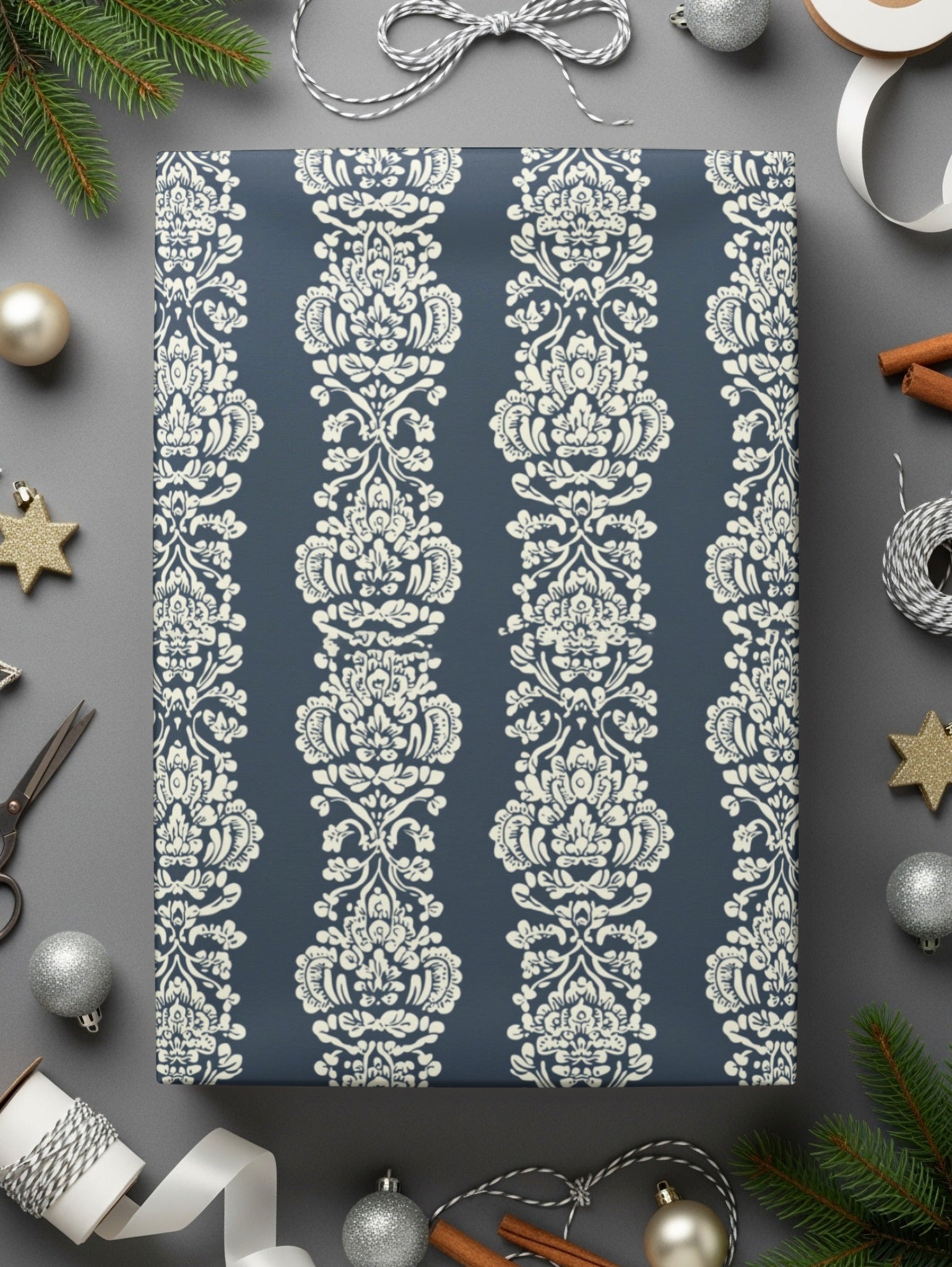 Elegant Damask Pattern Gift Wrap for Festive Occasions