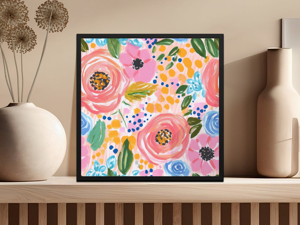 Pink Acrylic Seamless Pattern, Abstract Floral Digital Paper, Fine Art Floral Digital Print, Spring Ditsy Gouache Art Download