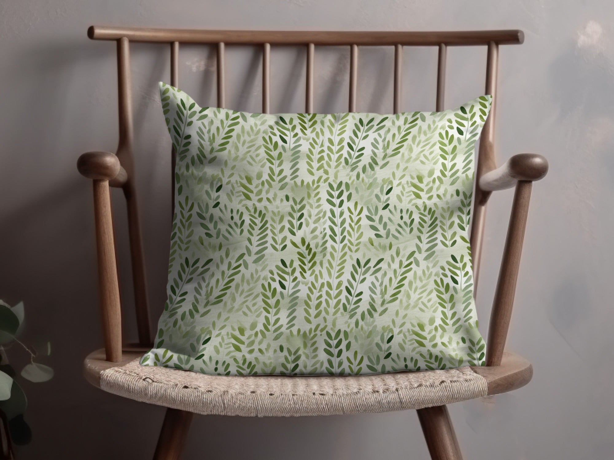 Green Leaf Pattern Decorative Throw Pillow