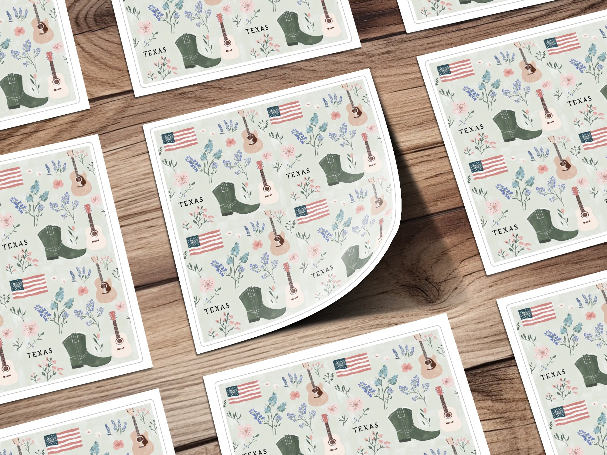 Texas Themed Floral and Guitar Pattern Sticker Sheet
