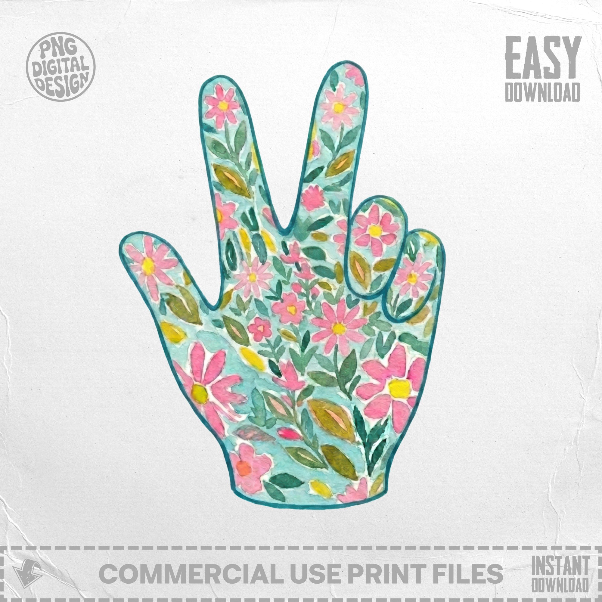 Watercolor peace sign with floral pattern and "Easy Download" text.