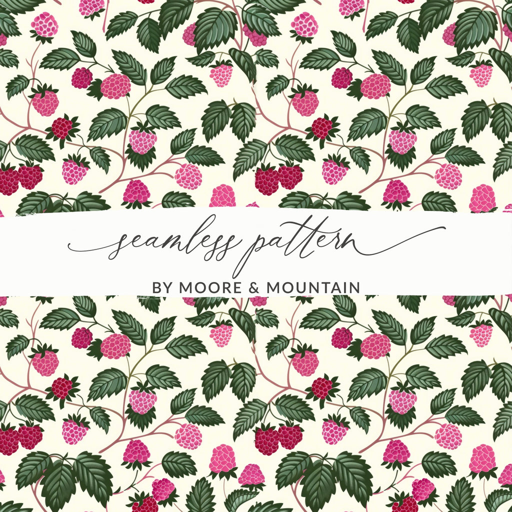 Vibrant Raspberry and Green Leaf Seamless Pattern Print