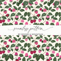 Vibrant Raspberry and Green Leaf Seamless Pattern Print