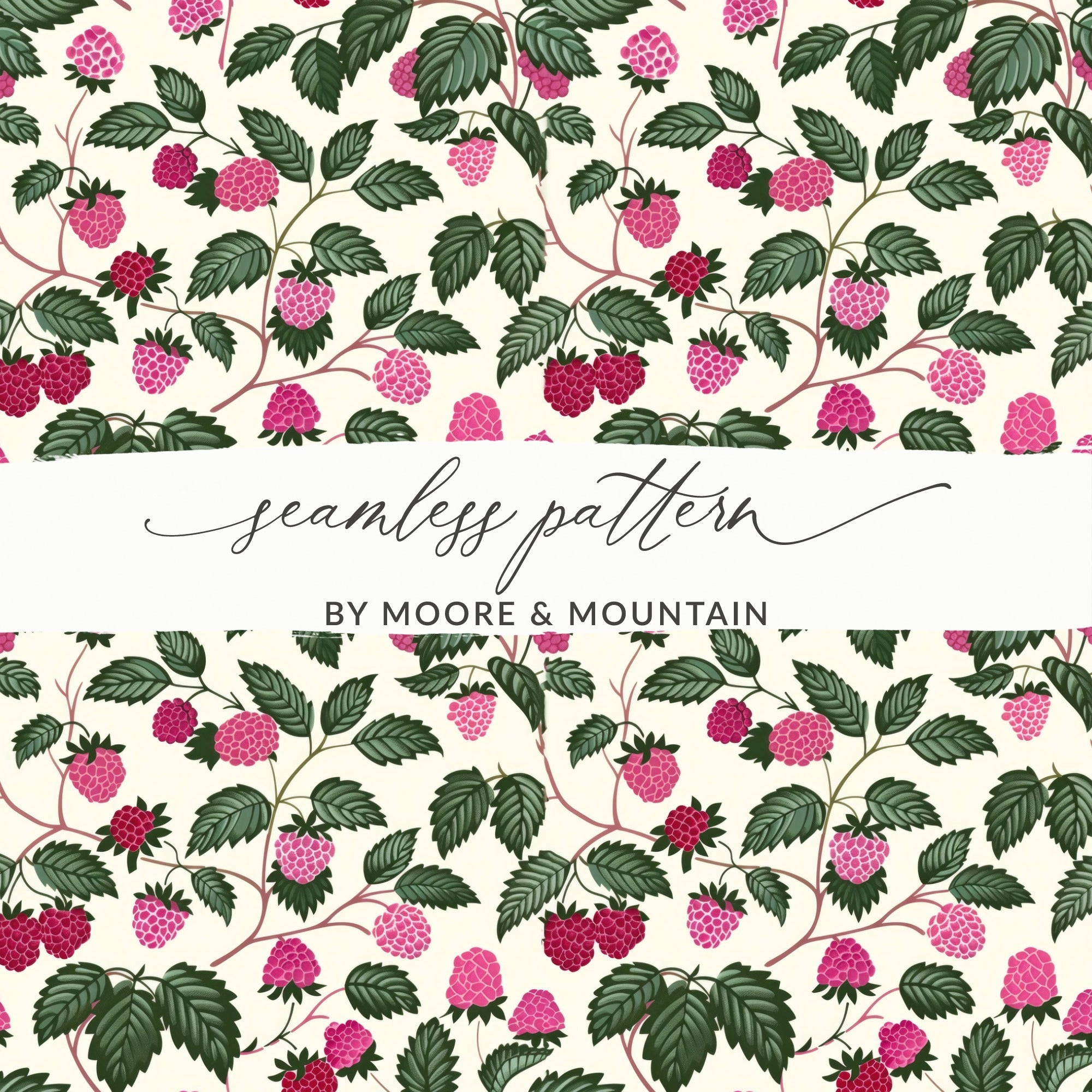 Vibrant Raspberry and Green Leaf Seamless Pattern Print