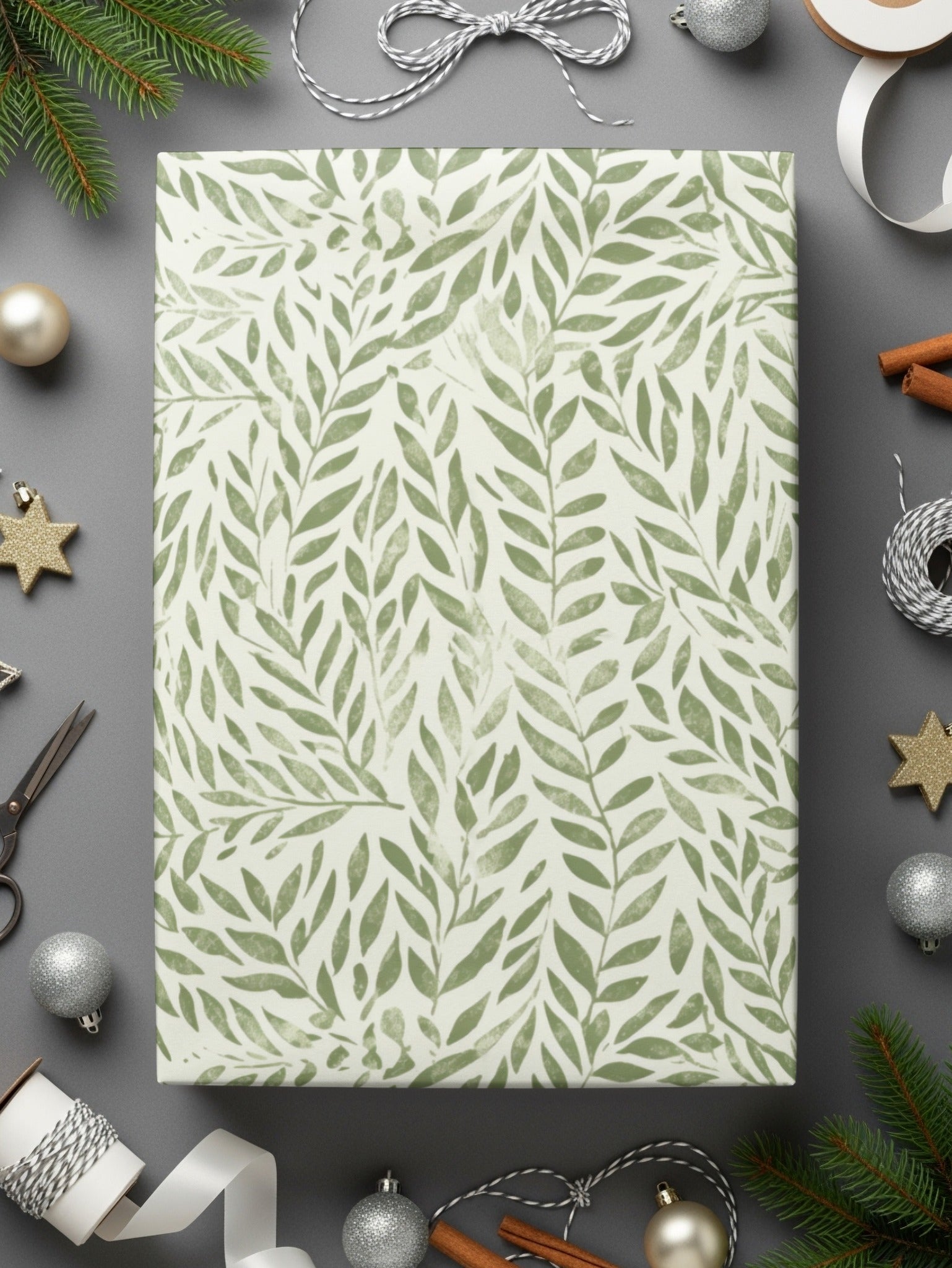 Elegant Green Leaf Patterned Wrapping Paper Product