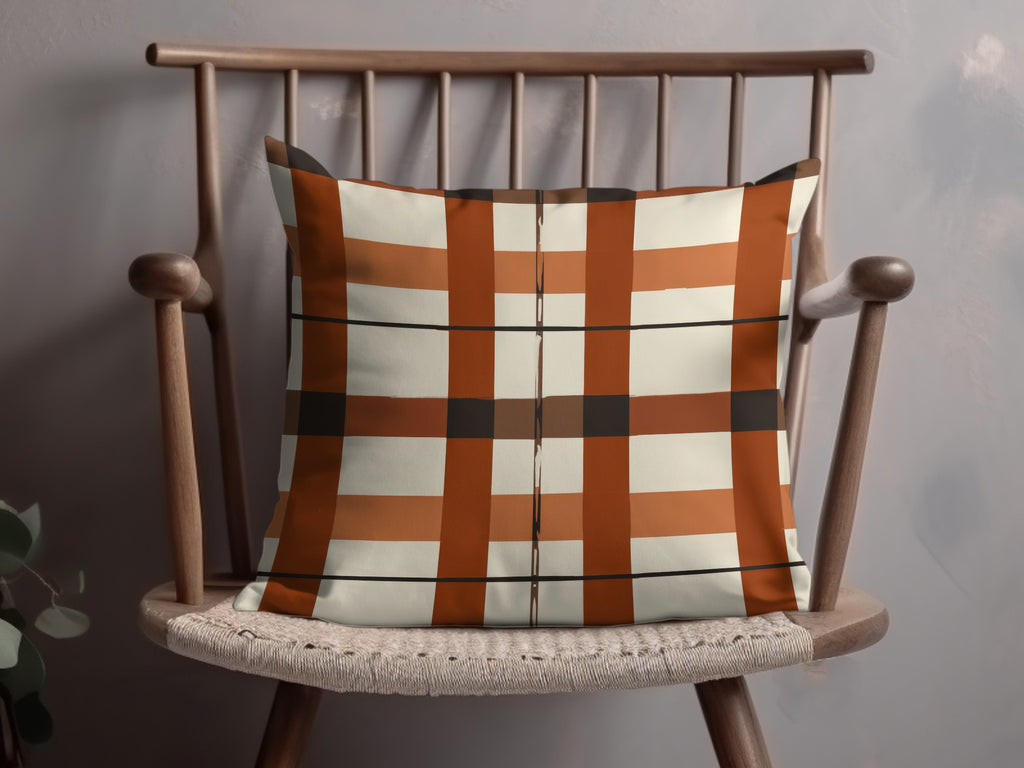 Orange and White Plaid Throw Pillow for Home Décor