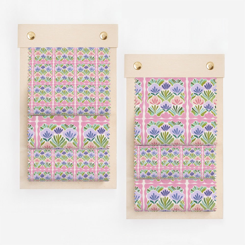 Floral Patterned Pink Purple Green Tile Design Fabric