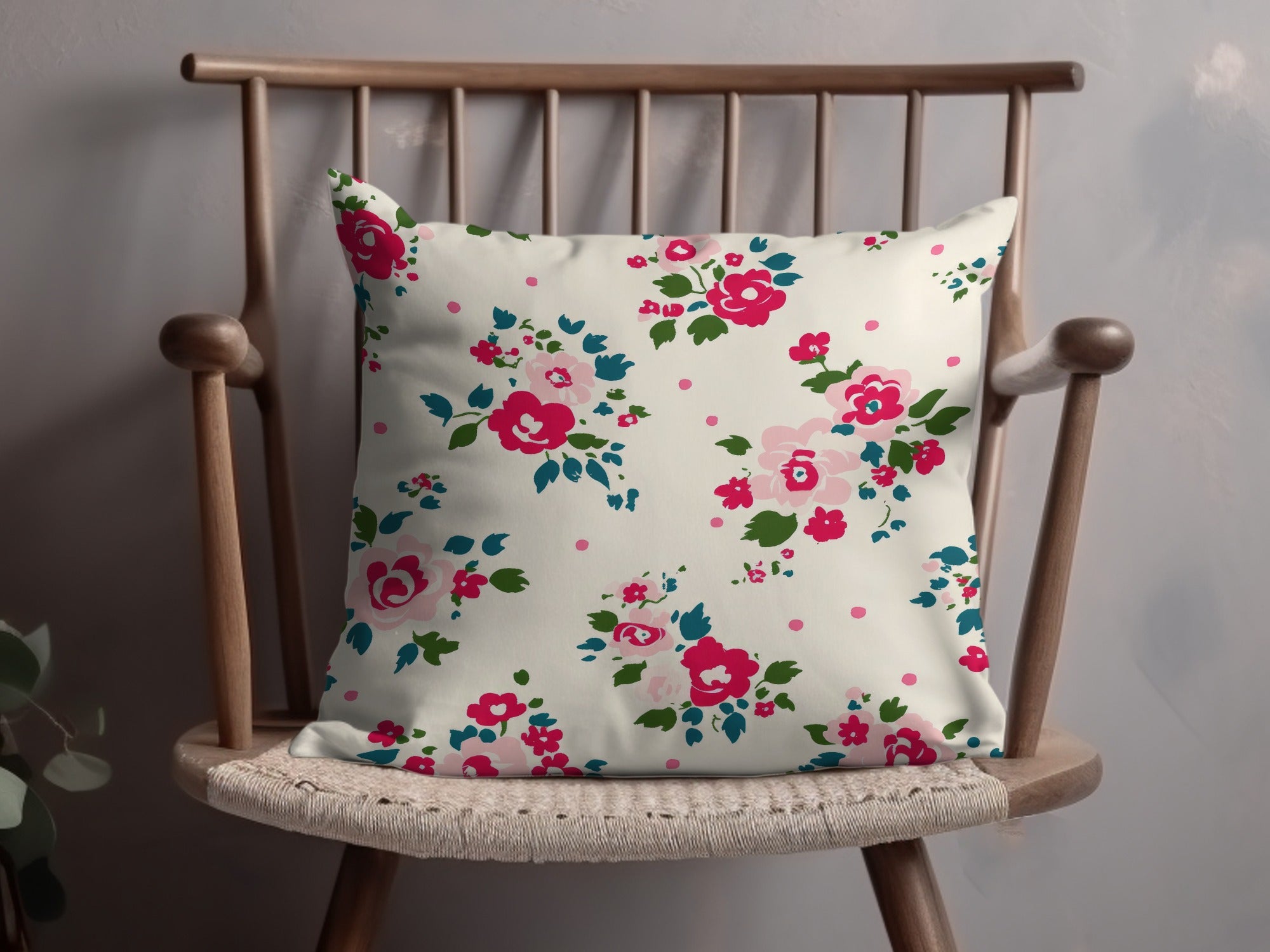 Floral Print Cushion with Colorful Roses Pillow Decor