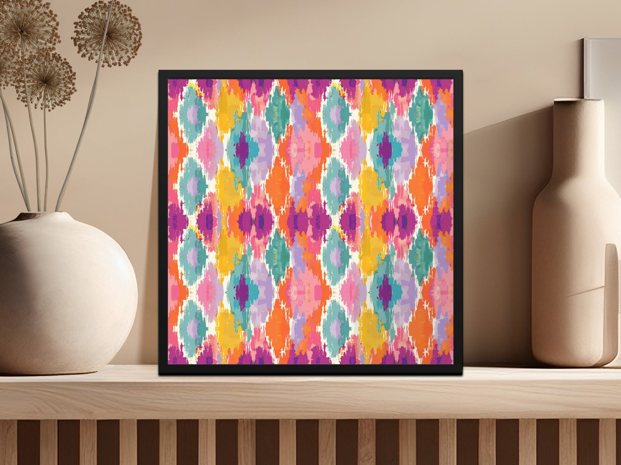 Vibrant Multicolor Geometric Pattern Framed Wall Art
