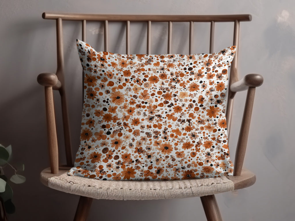 Elegant Orange and White Floral Pattern Pillow