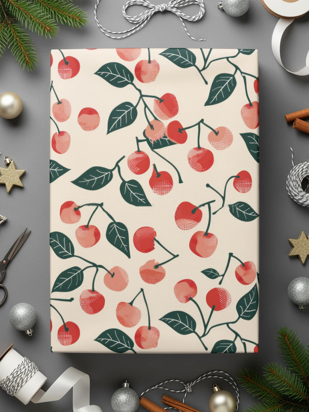 Festive Cherry Patterned Wrapping Paper for Special Occasions