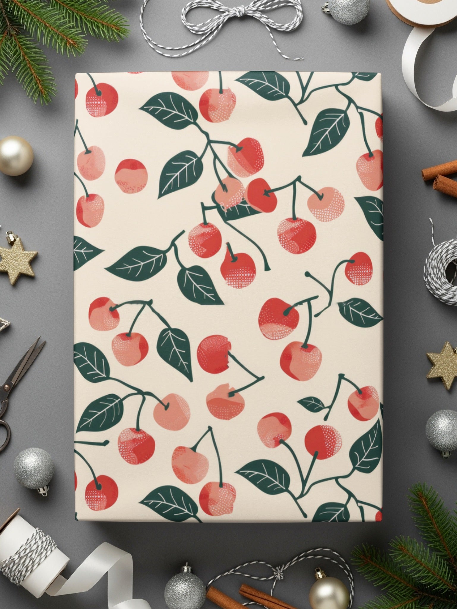 Festive Cherry Patterned Wrapping Paper for Special Occasions