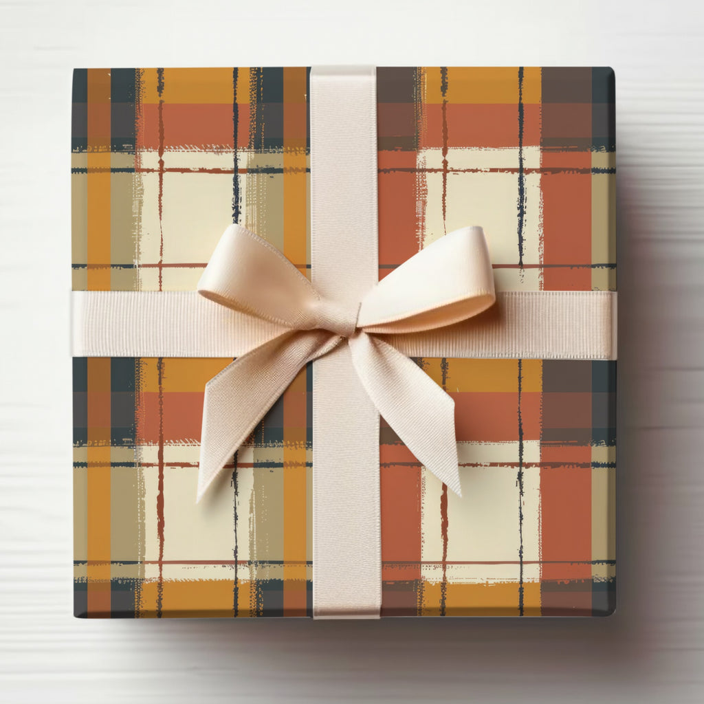 Festive Plaid Gift Box with Elegant Cream Ribbon