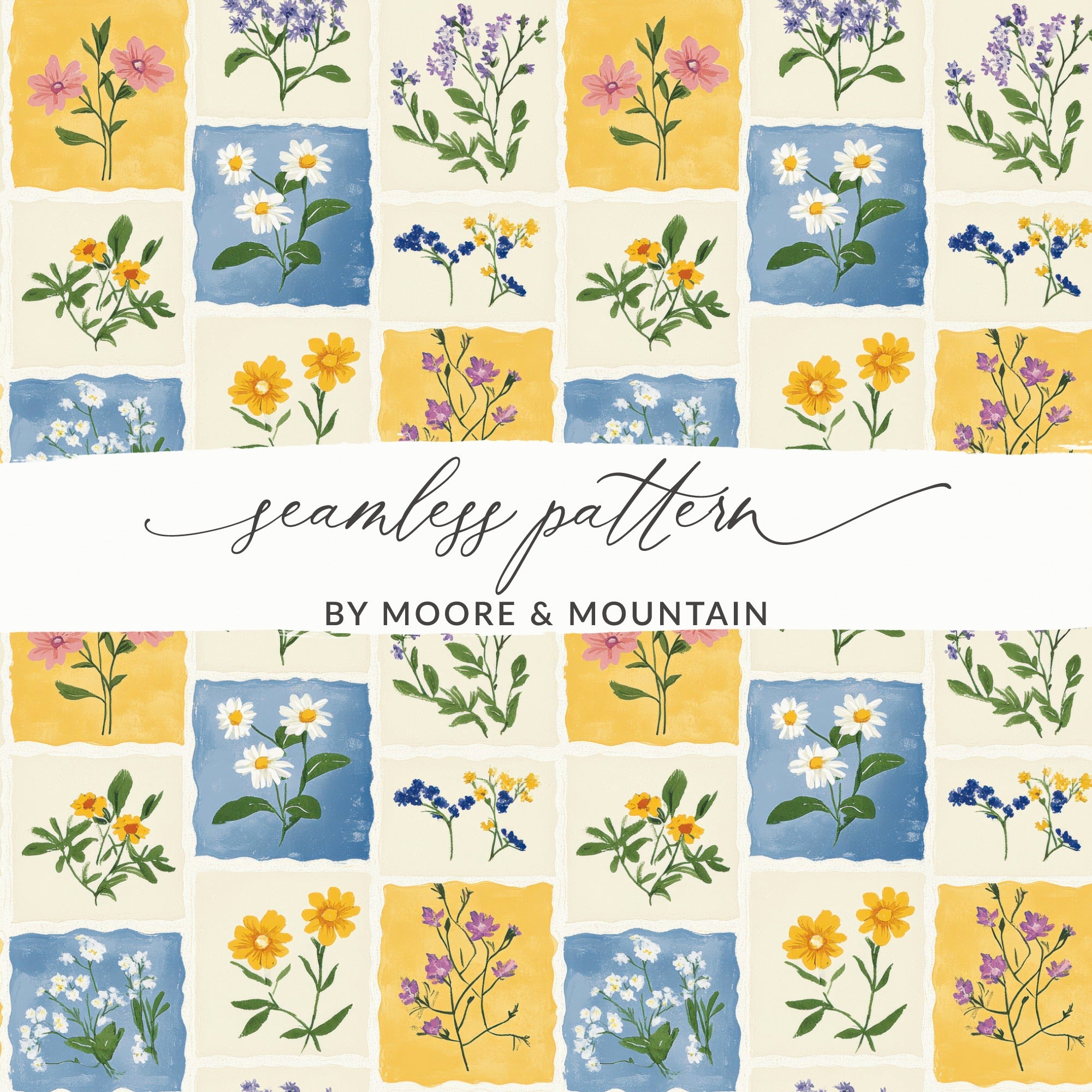Colorful Flower Block Rustic Botanical Print Design product type