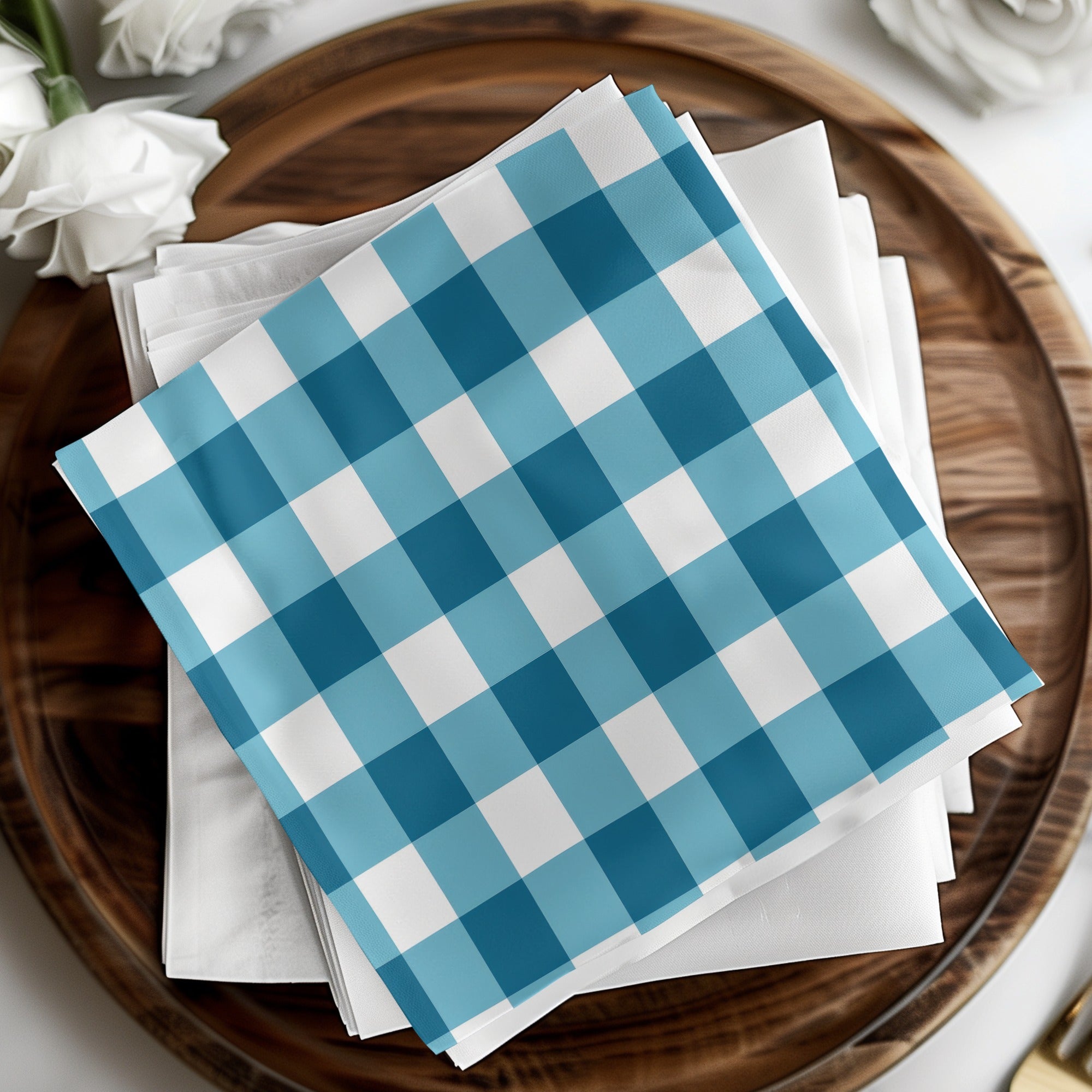 Blue and White Checkered Pattern Napkin Set