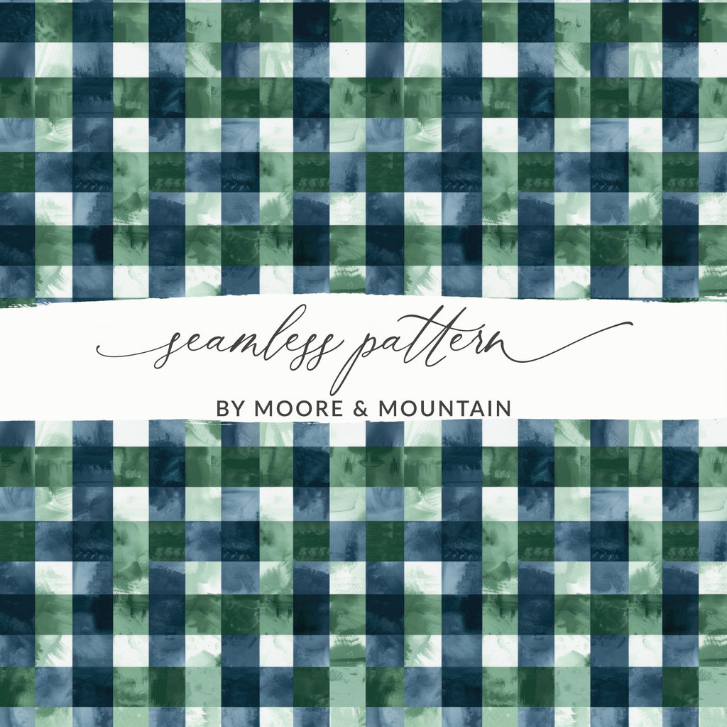 Moore & Mountain Blue Green Plaid Seamless Pattern