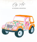 Pink Jeep with floral pattern, "Clip Art by Moore & Mountain" text.
