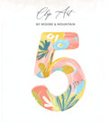 Colorful "5" clip art with floral and leaf patterns.