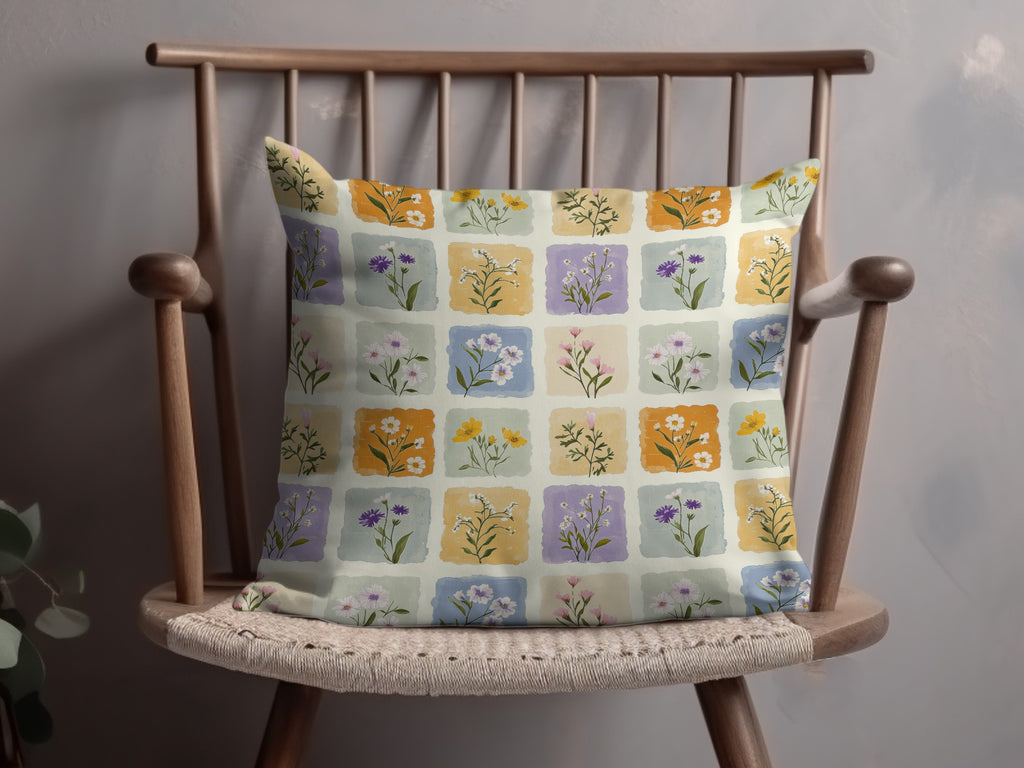 Vibrant Floral Patchwork Print Decorative Throw Pillow