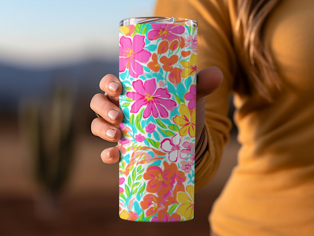 Vibrant Floral Design Travel Tumbler Cup for Beverages